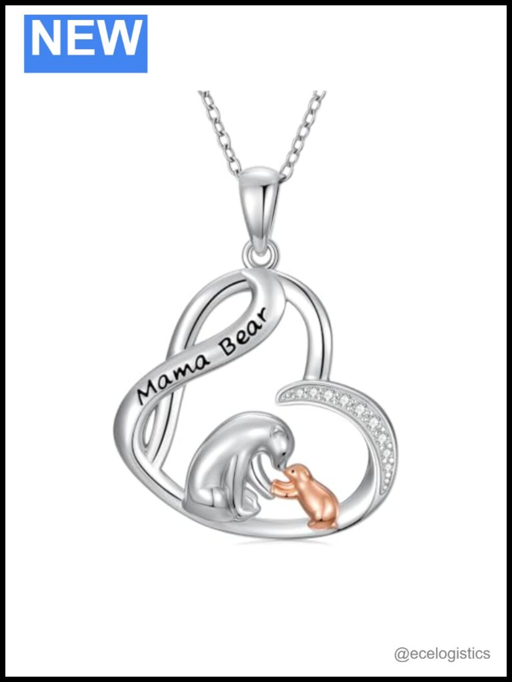 Mama Bear Pendant Necklace 925 Sterling Silver Heart Mom Gift
